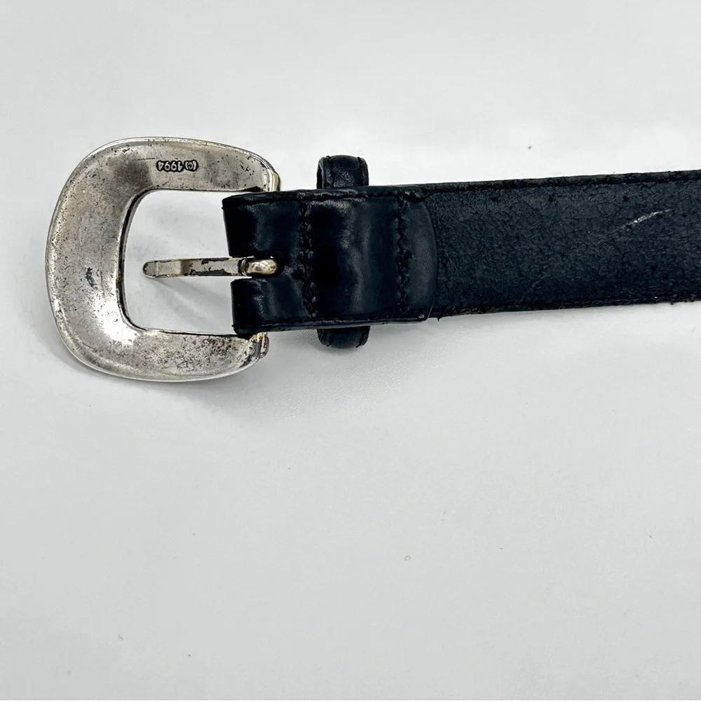 Talbots Vintage 1994 Leather Belt Silver Decorative Buckle Sz Medium‎